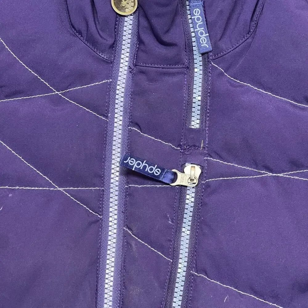 Spyder Ski Jacket Girls 14 Purple Hooded Puffer Insulated Faux Fur Winter Coat